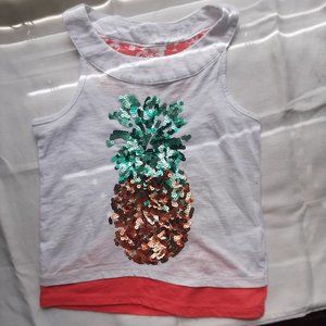 Girls White tank top with sequined pineapple